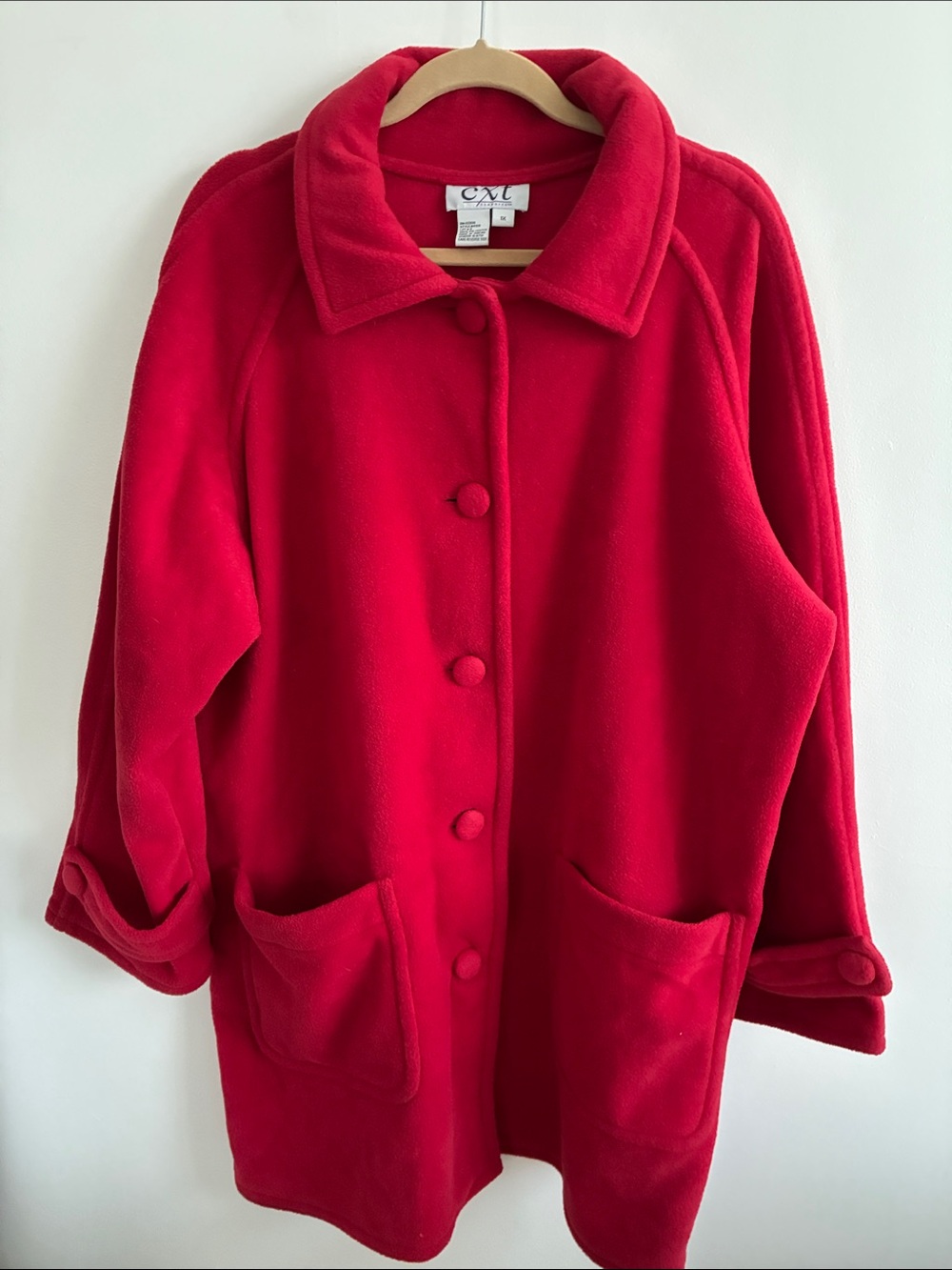 Women's Red Fleece Button-Front Coat